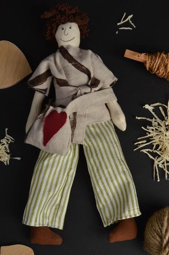 Handmade designer fabric soft doll for kids and interior decor boy with bag - MADEheart.com