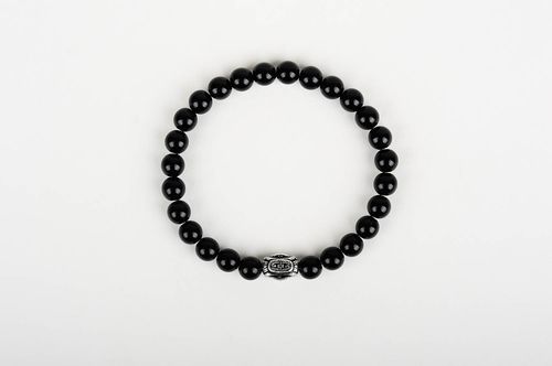 Handmade black beads stretchy bracelet with metal centerpiece charm for women - MADEheart.com