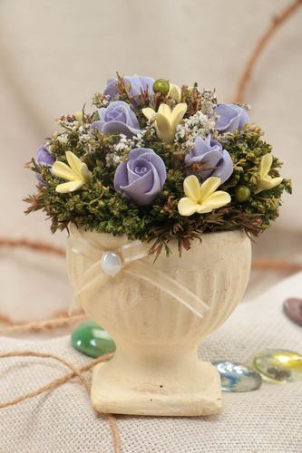 Handmade designer Japanese polymer clay flower composition for home decor - MADEheart.com