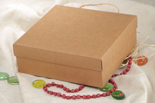 Handmade large flat carton box of brown color for gift wrapping  - MADEheart.com