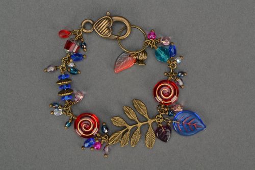 Beautiful womens designer bracelet hand made of glass and metal Winter Barberry - MADEheart.com