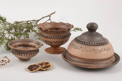 Juego de vajilla de mantequera escudilla y cuenco hecho a mano de arcilla - MADEheart.com