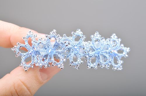Handmade textile woven tatting hair clip with beads - MADEheart.com
