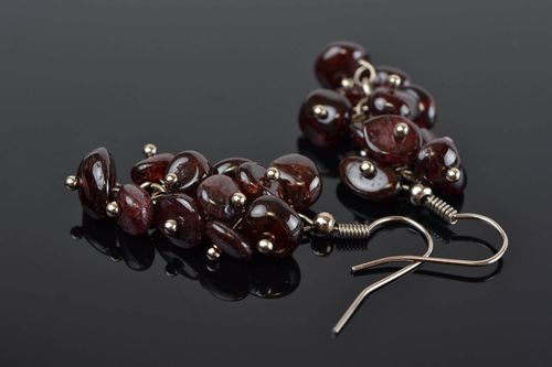 Earrings with charms made of natural stones handmade brown accessory - MADEheart.com