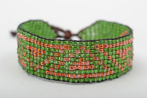Bracelet perles rocaille Bijou fait main large vert cadeau Accessoire femme - MADEheart.com