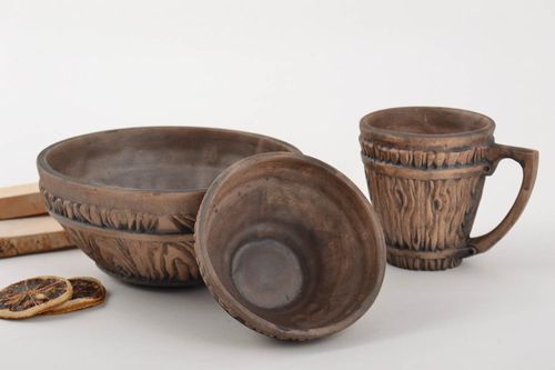 Juego de vajilla cerámica artesanal 2 escudillas de 500 ml y 250 ml taza 100 ml  - MADEheart.com