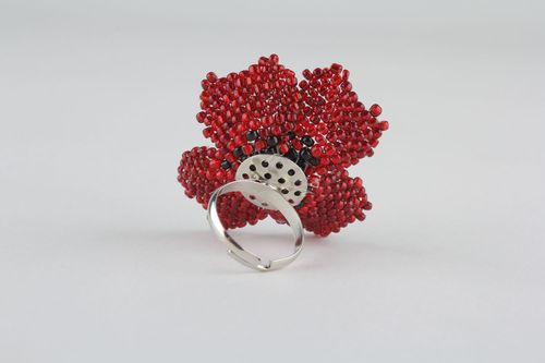 Beaded ring Red Poppy - MADEheart.com