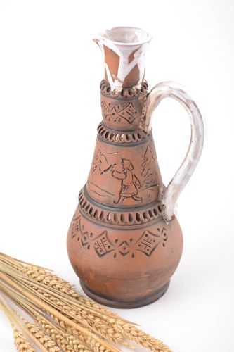 Große Kanne für Wasser aus rotem Ton Milchbrenne Technik 1 L braun handgemacht - MADEheart.com