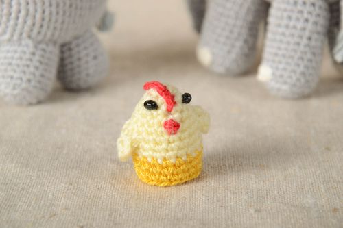 Crocheted charming soft toy unusual handmade textile toy cute chicken toy - MADEheart.com