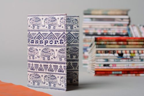 Homemade artificial leather passport cover with elephants print  - MADEheart.com
