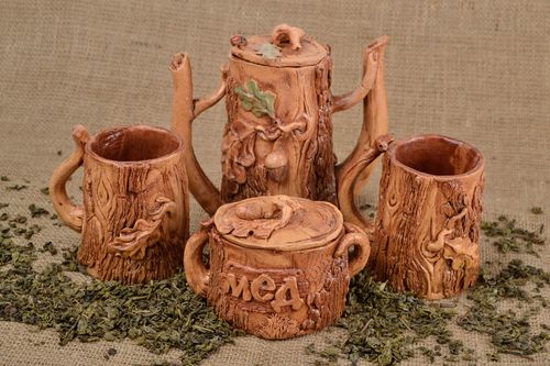 Handmade pottery tea service tea set ceramic teapot ceramic cups honey pot - MADEheart.com