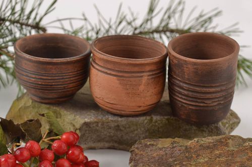 Handmade clay glasses ceramic dishware set of 3 shot glasses  clay pottery  - MADEheart.com