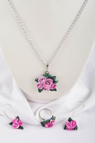 Bisutería de arcilla polimérica anillo colgante y aretes de moda regalo original - MADEheart.com