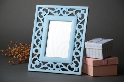 Blue carved wooden photo frame - MADEheart.com