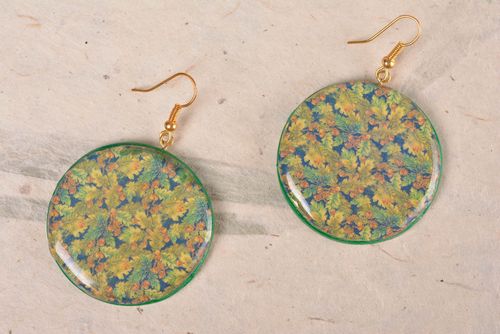 Handmade stylish earrings made of epoxy resin and polymer clay with decoupage - MADEheart.com