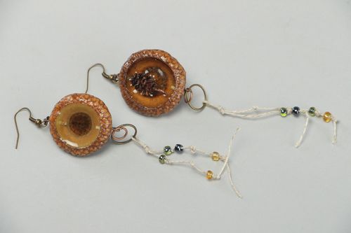 Handmade dangle earrings made of natural materials coated with epoxy resin - MADEheart.com