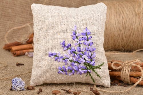 Beautiful handmade decorative natural fabric interior pillow with embroidery - MADEheart.com
