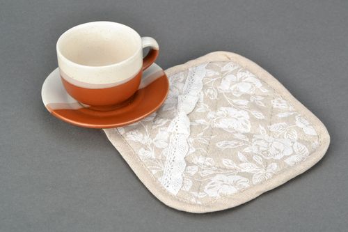 Handmade fabric pot holder White Rose - MADEheart.com
