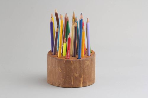 Suporte original para lápis de madeira feito à mão porta-canetas para mesa  - MADEheart.com