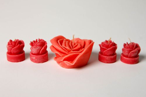 Bougies décoratives fait main Bougies roses rouges 5 pcs Décoration maison romantique - MADEheart.com