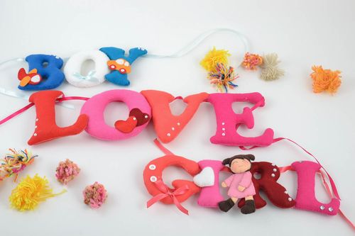 Set of 3 handmade decorative felt fabric soft letterings BOY LOVE GIRL - MADEheart.com