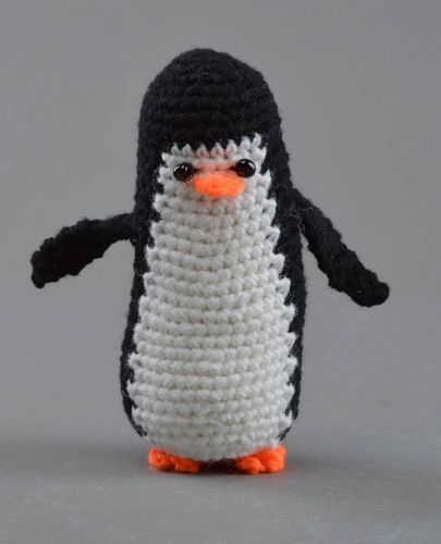 Handmade crocheted penguin small cute black and white toy for children - MADEheart.com