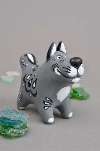 Sifflet jouet fait main Instrument de musique Figurine loup céramique peint - MADEheart.com