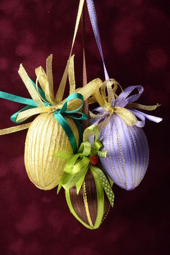 Set of Easter eggs handmade designer pendants stylish holiday gifts 3 pieces - MADEheart.com