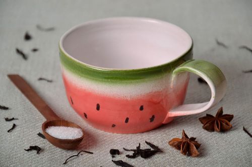 Glazed 5 oz tea cup in watermelon pattern  - MADEheart.com