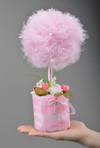 Handmade tender volume topiary tree with pink tulle and paper roses and lace - MADEheart.com