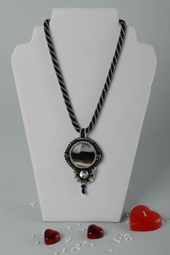 Handmade necklace massive beaded pendant unusual designer neck accessory - MADEheart.com