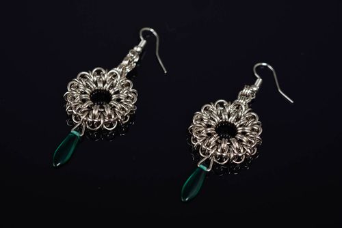 Beautiful handmade designer chainmail woven metal earrings with jewelry alloy - MADEheart.com