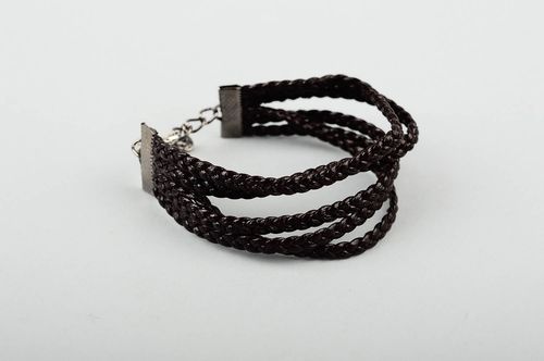 Handmade cute wide bracelet artificial leather bracelet black wrist bracelet - MADEheart.com