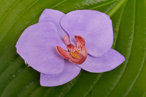 Handmade designer hair clip with metal basis and foamiran violet orchid flower - MADEheart.com