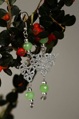 Beautiful handmade tatting earrings woven textile earrings cool jewelry - MADEheart.com