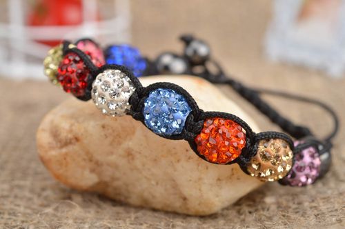 Handmade stylish cute unusual woven colorful bracelet with beads for women - MADEheart.com