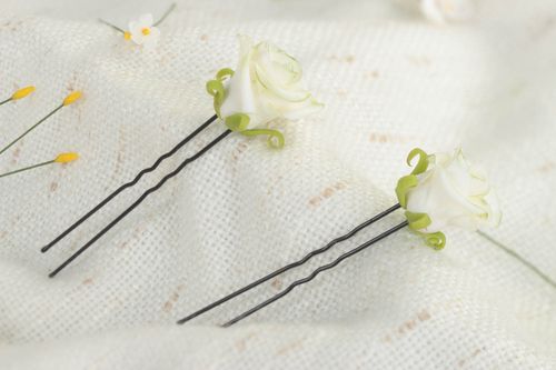 Handmade hair pins flower hair pins polymer hair pins unusual set of 2 items - MADEheart.com