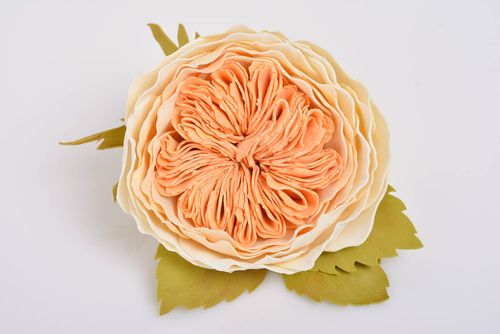 Designer elastic hair band with handmade volume foamiran flower of peach color - MADEheart.com