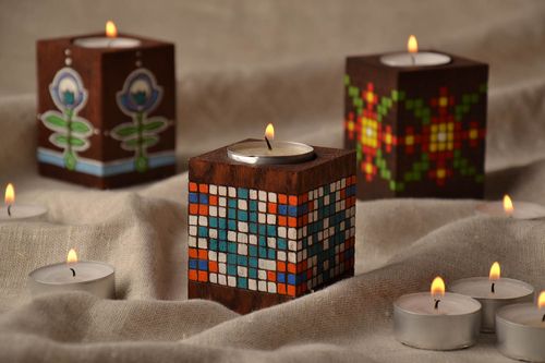 Wooden candle holder painted with acrylics - MADEheart.com
