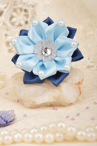 Designer childrens scrunchy with flowers blue large handmade hair accessory - MADEheart.com
