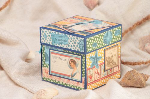 Beautiful handmade decorative carton memoirs box in marine style scrapbooking - MADEheart.com