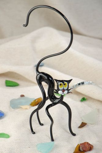 Kleine schöne niedliche Glas Figurine Katze in Lampwork Technik handmade - MADEheart.com