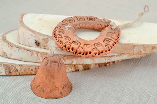 Handmade unique clay bell with horseshoe ceramic home interior decoration  - MADEheart.com