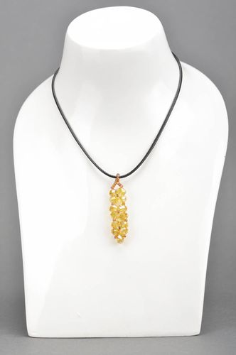 Handmade yellow pendant made of large and seed beads of Czech crystal on lace - MADEheart.com