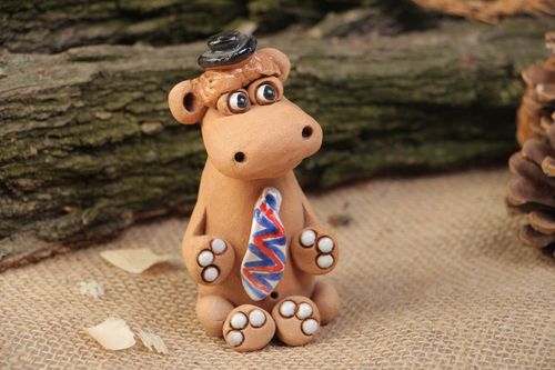 Handmade collectible ceramic miniature figurine of hippo painted with acrylics - MADEheart.com