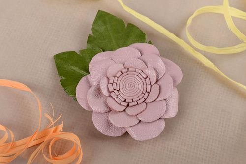 Unusual handmade leather flower brooch leather barrette fashion accessories - MADEheart.com