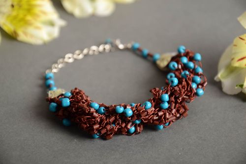 Bracelet en perles de rocaille tchèques bleu-marron fait main élégant original - MADEheart.com