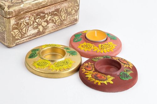 Petits Bougeoirs de table faits main avec tournesols 3 pièces Décoration maison - MADEheart.com