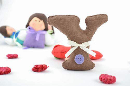 Unusual beautiful handmade soft toy letter sewn of felt fabric Y - MADEheart.com