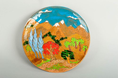Керамическая тарелка хэнд мэйд глиняная посуда расписная тарелка Горный пейзаж - MADEheart.com